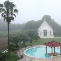 裏庭のプールとチャペル